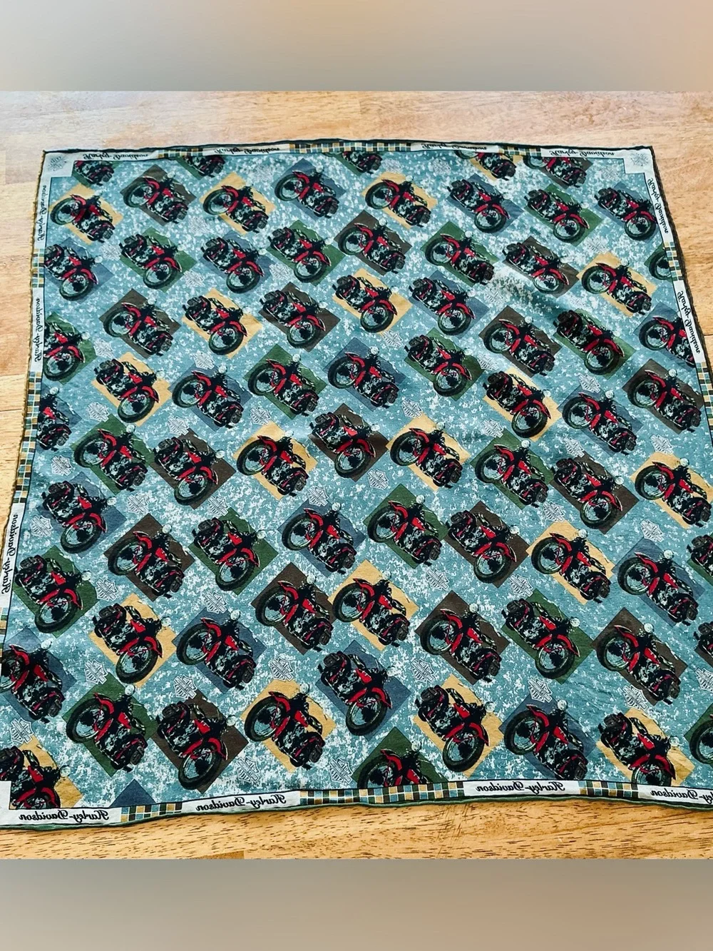 Vintage Harley-Davidson 100% Silk Motorcycle Square Scarf 25” Blue Red